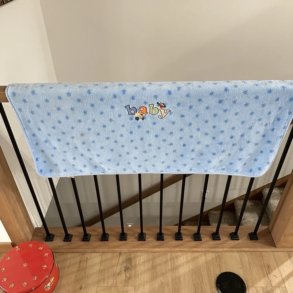 Parents Choice Walmart Plush Baby Blanket Blue Stars Tractor Airplane Blanky